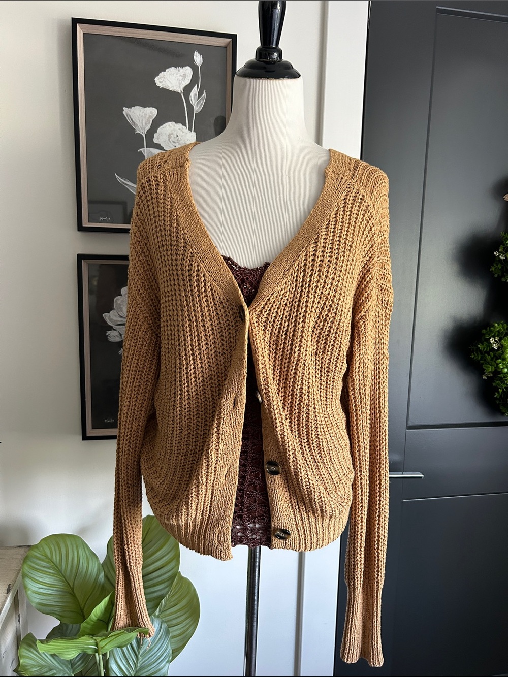 🌹 L Cozy light loose long sleeve Chunky Knit Cardigan - Camel